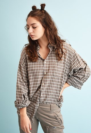 90'S RETRO CHECKED PRINT WORKWEAR OVERSIZED DADS SHIRT