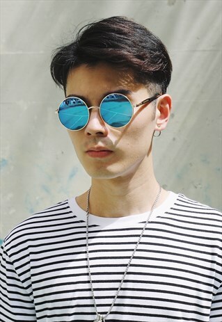 SHALEX BLUE ROUND SUNGLASSES