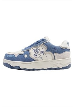 Denim sneakers graffiti shoes jean finish trainers in blue