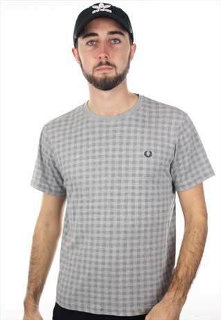 VINTAGE FRED PERRY SMALL LOGO CHECK T SHIRT TEE