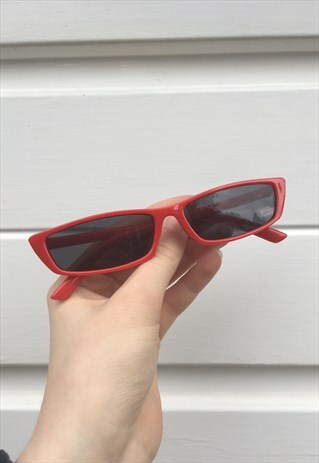 Unisex 80s style sunglasses red skinny rectangle glasses | Back In The