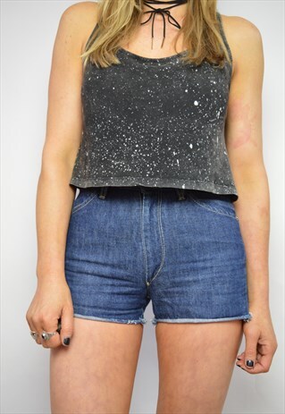 90S LEVI'S DARK BLUE WASH HIGH WAIST FRAYED JEAN SHORTS