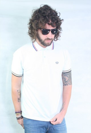 VINTAGE FRED PERRY LIGHT BLUE POLO T SHIRT
