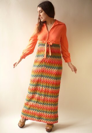 1970'S VINTAGE PSYCH RAINBOW KNITTED BOHEMIAN MAXI DRESS