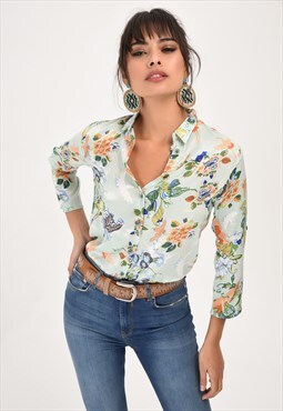 Mint floral spring shirt