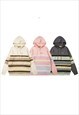 KNITTED STRIPED HOODIE GRADIENT JUMPER RAINBOW PULLOVER GREY