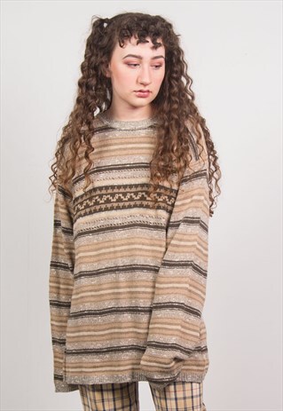 VINTAGE 90'S BEIGE STRIPED KNIT JUMPER