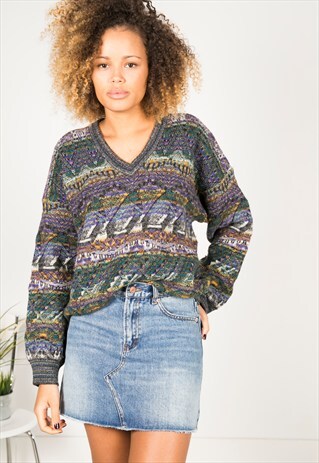 VINTAGE 80S CASUAL V NECK KNIT JUMPER / R0565