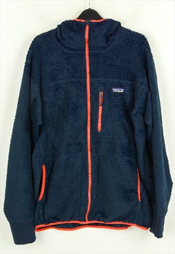 y2k Vintage Fleece Hoodie men's XL full jumper jacket navy