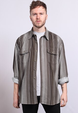 VINTAGE CORDUROY CORD STRIPED SHIRT