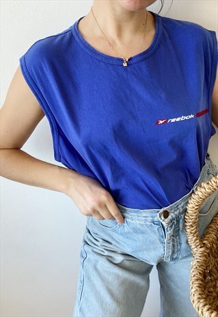 VINTAGE 90S REEBOK LOGO UNISEX T-SHIRT TOP TEE BLOUSE BLUE