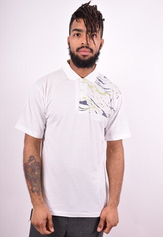 MENS VINTAGE POLO SHIRT MEDIUM WHITE 90'S