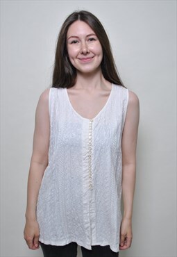 Vintage summer white blouse, y2k minimalist top - MEDIUM