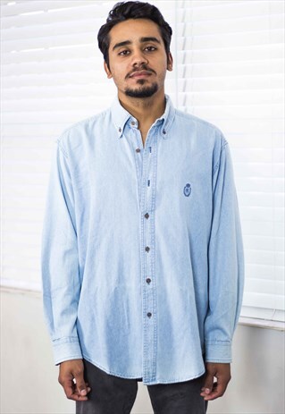 VINTAGE CHAPS RALPH LAUREN DENIM SHIRT LOGO 90S M 14.4