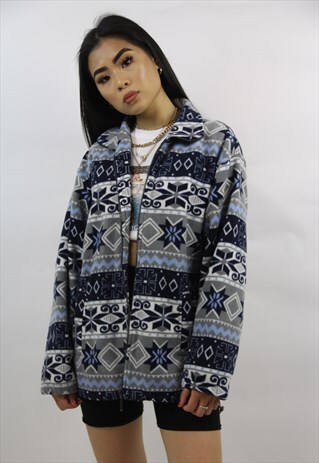 VINTAGE 90'S WINTER PATTERNED FLEECE JUMPER