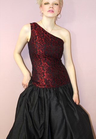 VINTAGE 80S UNIQUE BLACK AND RED PROM DRESS OCCASION WEAR