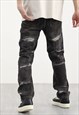 BLACK WASHED DISTRESSED DENIM JEANS PANTS TROUSERS