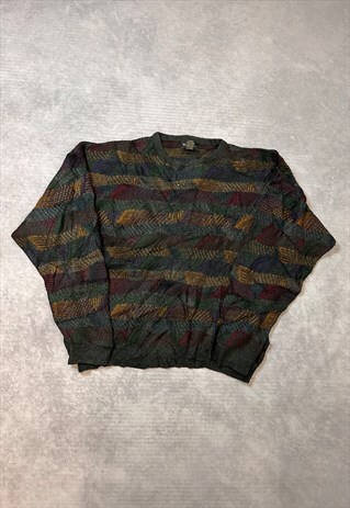 VINTAGE ABSTRACT KNITTED JUMPER FUNKY PATTERNED SWEATER