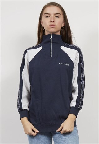VINTAGE 90'S CHAMPION NAVY/GREY QUARTER ZIP SWEATSHIRT