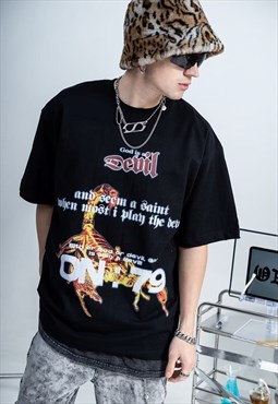 Scorpion print t-shirt Devil slogan top grunge tee in black
