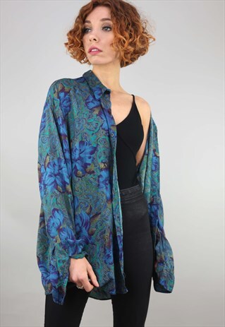 VINTAGE 80S 90S OVERSIZED LONG SLEEVE PATTERNED SHIRT