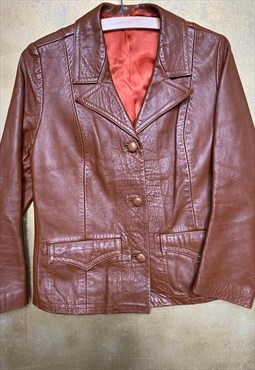 Leather Soft Mid Brown  Fab 80's Parisian Jacket .  Size 10.