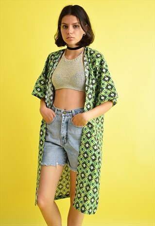 VINTAGE 70'S HIPPIE BOHO ETHNIC PATTERN KIMONO JACKET TOP