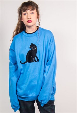 VINTAGE 90'S BLACK CAT GEM EMBELLISHED SWEATSHIRT