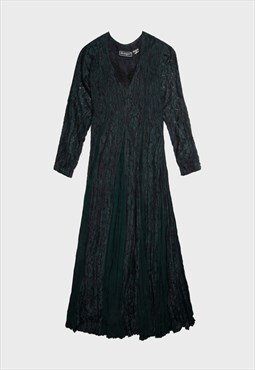 Dark green '90s fairy lace shoulder pads long dress