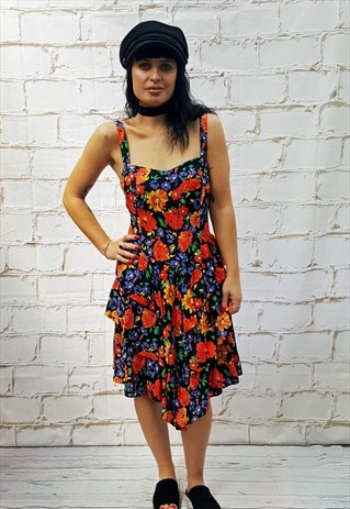 VINTAGE BLACK FLORAL DRESS