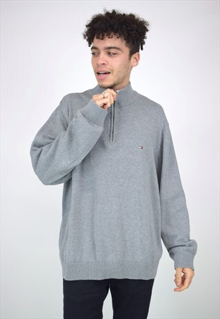 VINTAGE 90'S TOMMY HILFIGER GREY 1/4 ZIP JUMPER