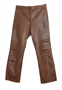 Vintage 80s Leather Trousers  Brown Leather High Rise Pants