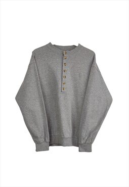 Vintage 1/4 button Sweatshirt in Grey L