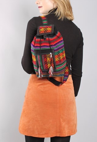 VINTAGE 90S WOVEN PATTERNED FESTIVAL BACKPACK RUCKSACK