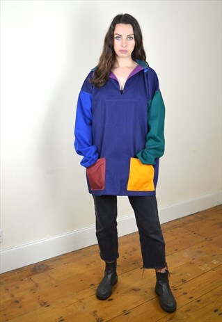 1990S VINTAGE BLOCK COLOUR WORKWEAR NAVY SMOCK TOP