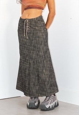Mid Waist Denim 90s Maxi Skirt in Grey