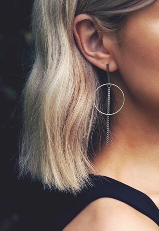 MINIMAL GEOMETRIC SILVER DROP EARRINGS - IONA