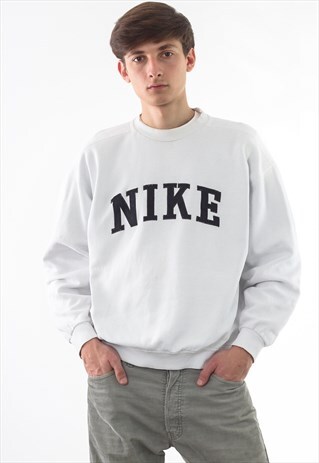VINTAGE NIKE CREW NECK 90S WHITE BIG LOGO