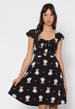 BLACK REGAL BUNNY PRINT DRESS