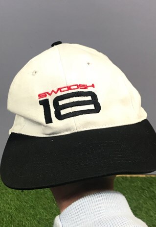 VINTAGE NIKE SWOOSH 18 BASEBALL CAP HAT IN BLACK AND WHITE W