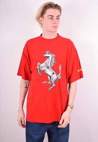 FERRARI MENS VINTAGE T-SHIRT TOP XL RED 90'S