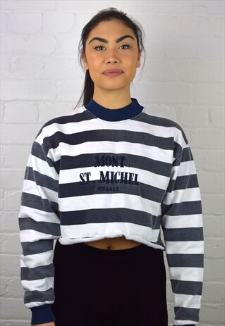 VINTAGE 90'S STRIPED CROPPED SWEATSHIRT