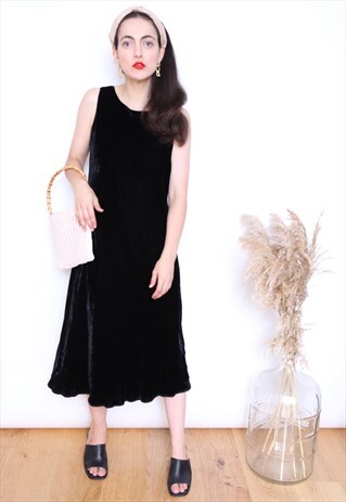 VINTAGE 90S BLACK VELVET MIDI DRESS