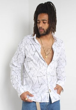 Vintage Y2K Abstract Crazy Patterned Party Shirt White RL