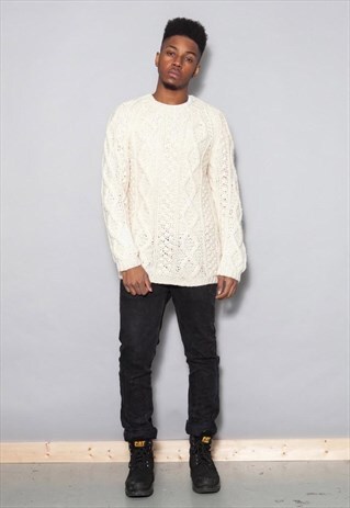 90'S WOOL ARAN THICK KNIT FESTIVAL JUMPER