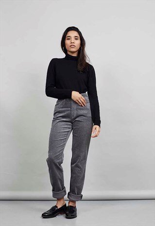 VINTAGE 90'S FENDI GREY CORDUROY HIGH WAISTED TROUSERS