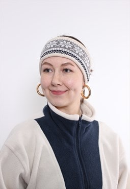 90s ski headband, vintage knitted white headband 