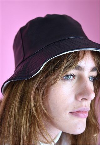 VINTAGE INSPIRED BUCKET HAT FLEECE LINING BLACK WHITE