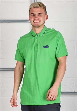 Vintage Puma Polo Shirt in Green Short Sleeve Tee Large