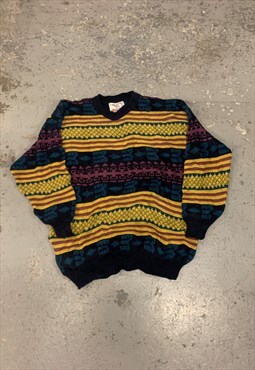 Vintage Abstract Knitted Jumper Funky Patterned Grandad Knit
